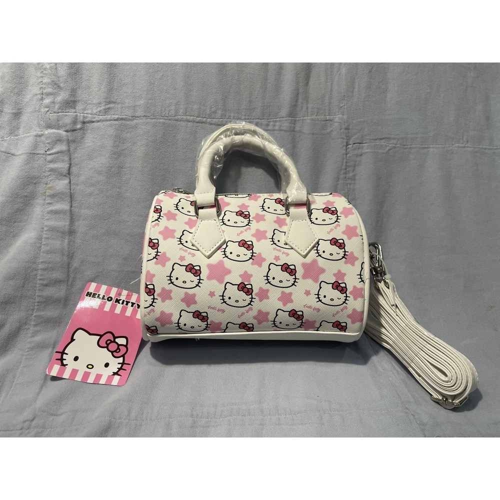NEW Cute Sanrio Hello Kitty White & Pink Mini Purse Cross Body Bag w/ Stars